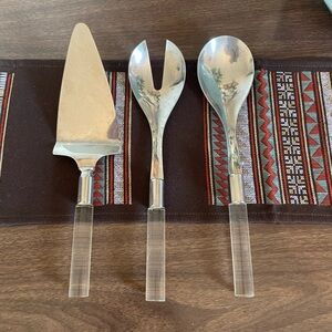 Mid Century Modern Silver and Lucite Serving Utensils